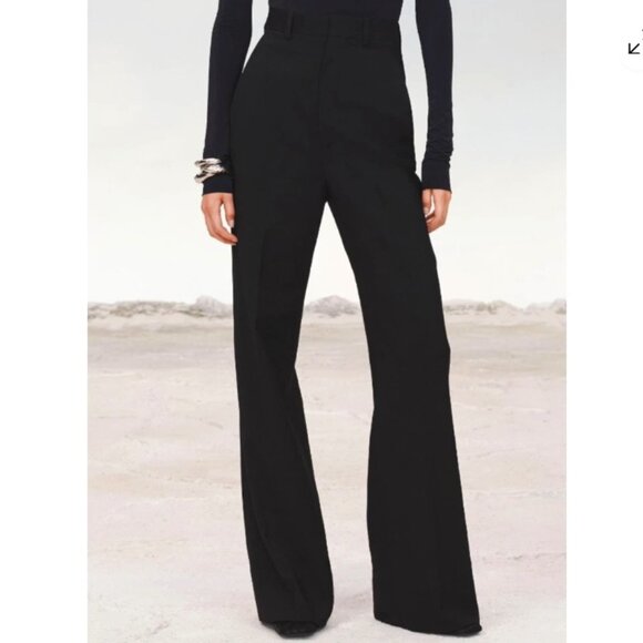 Zara Limited Edition 100% Wool Straight-Leg Trousers Black - Picture 1 of 8